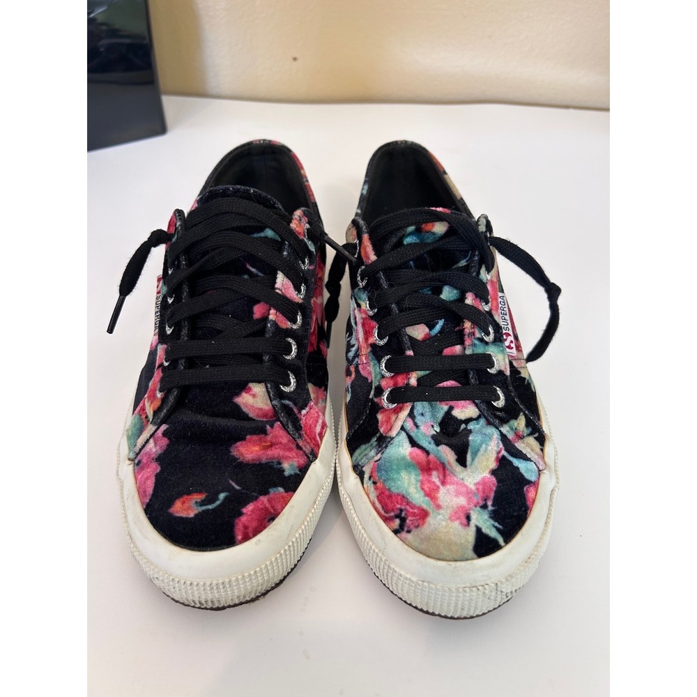 Superga 2750 Floral Velvet Sneakers Black Pink Teal Low‎ Top Shoes Women 6.5 US